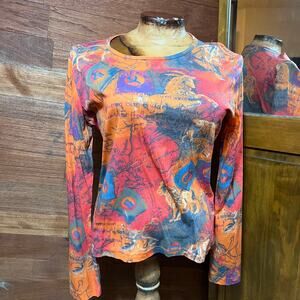 VINTAGE 90s Celestial Astrology Print Longsleeve Size L Hippie Boho Grunge